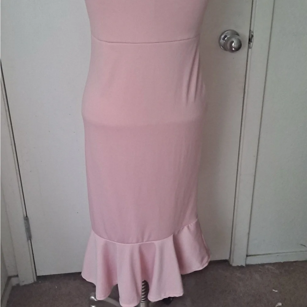 ChicMe Pink Asymmetrical Ruffled Midi Dress - Picture 3 of 4